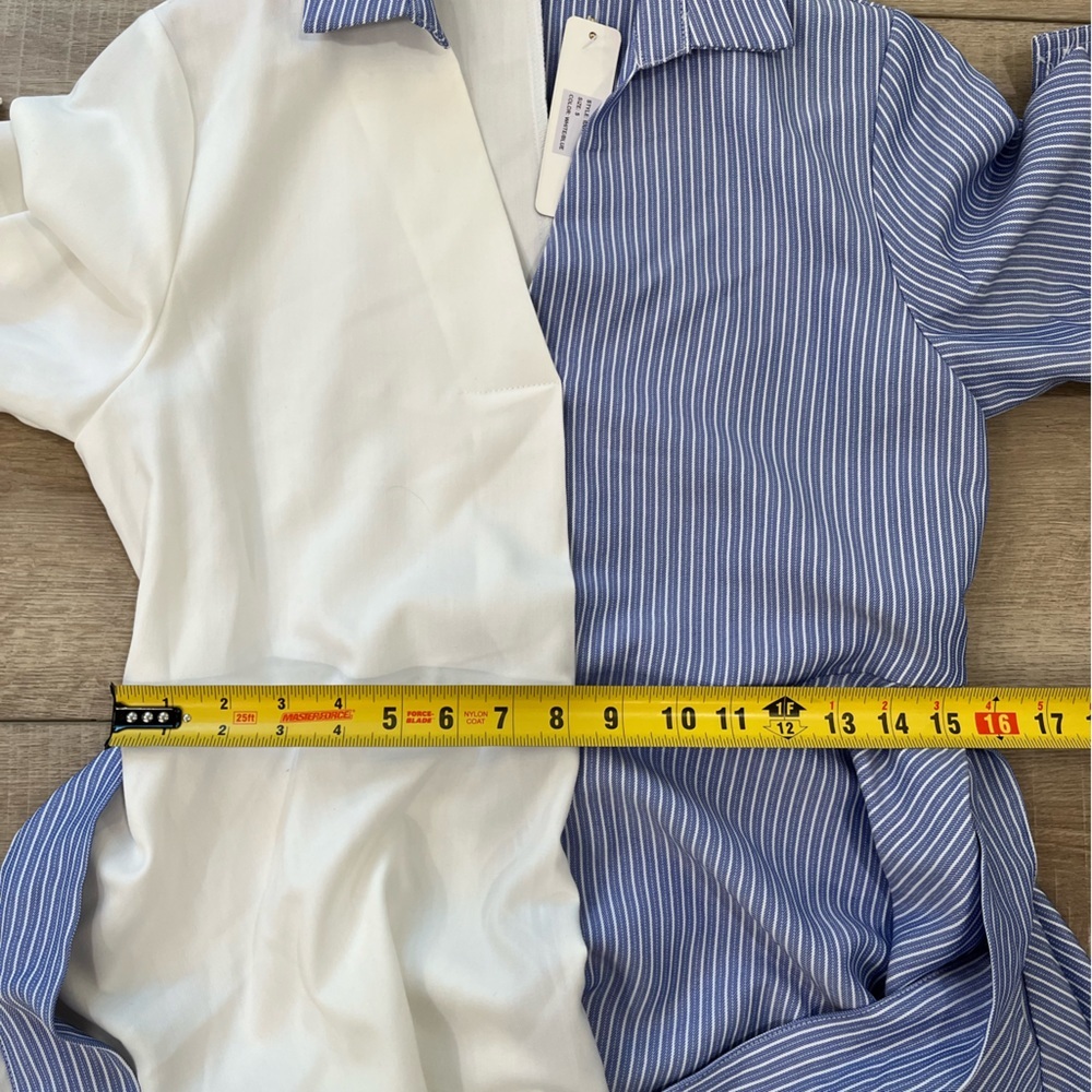 I:NA blue & white colorblock striped asymmetrical hem tie waist shirt dress NWT - Picture 15 of 16